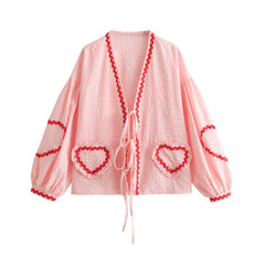 Alea - vintage loose heart pockets shirt