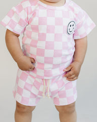 Jamie - checkered smiley shorts set