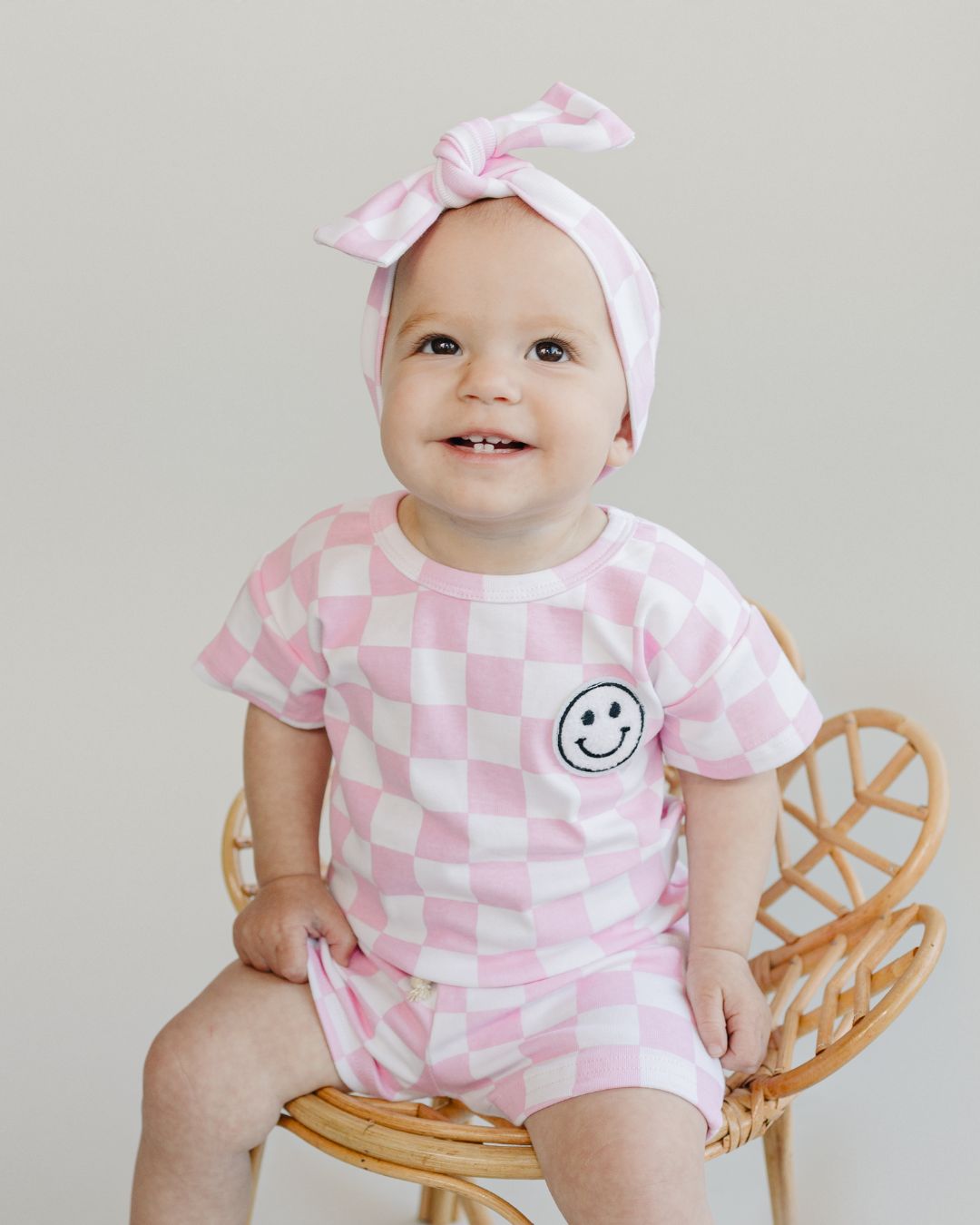 Jamie - checkered smiley shorts set