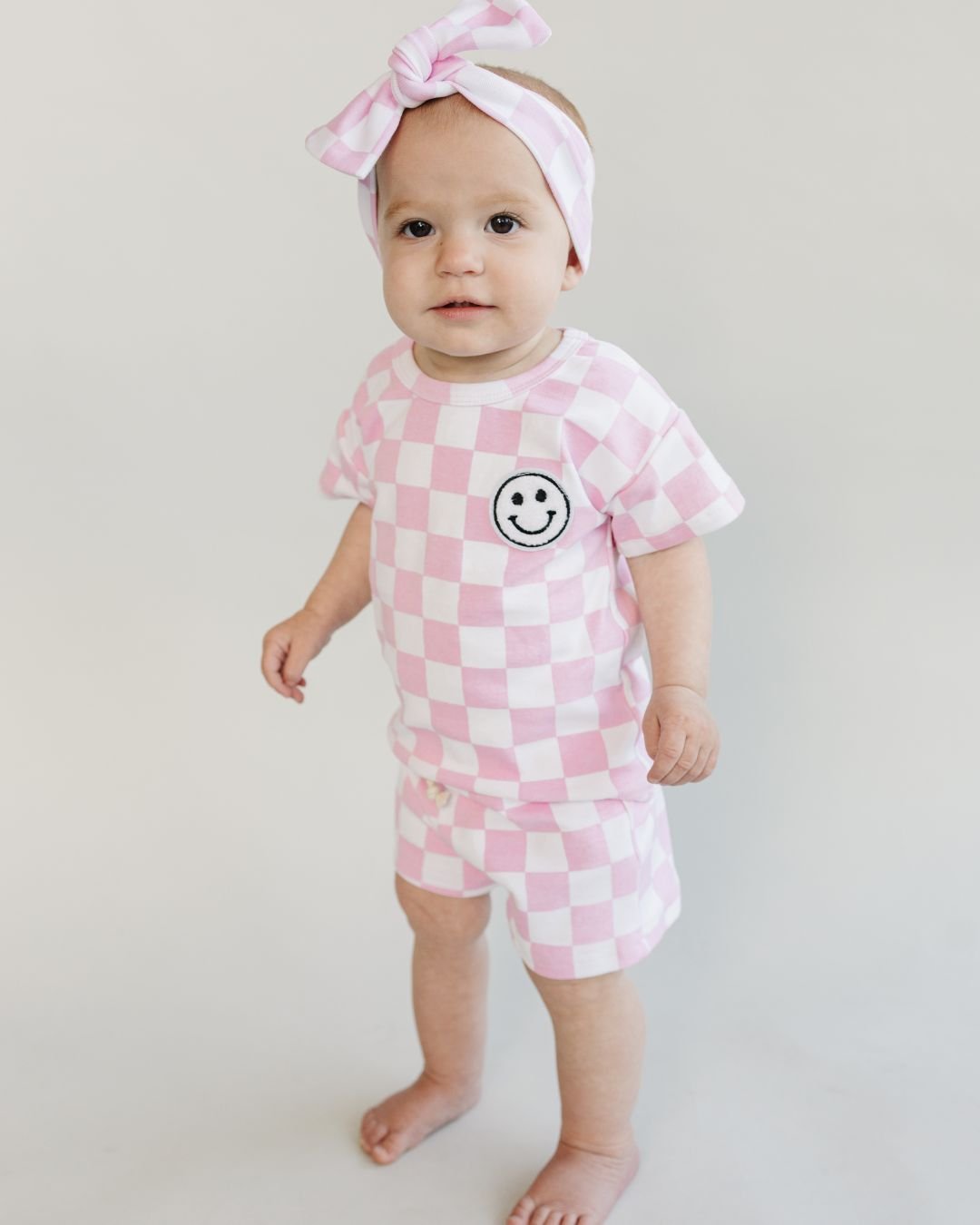 Jamie - checkered smiley shorts set