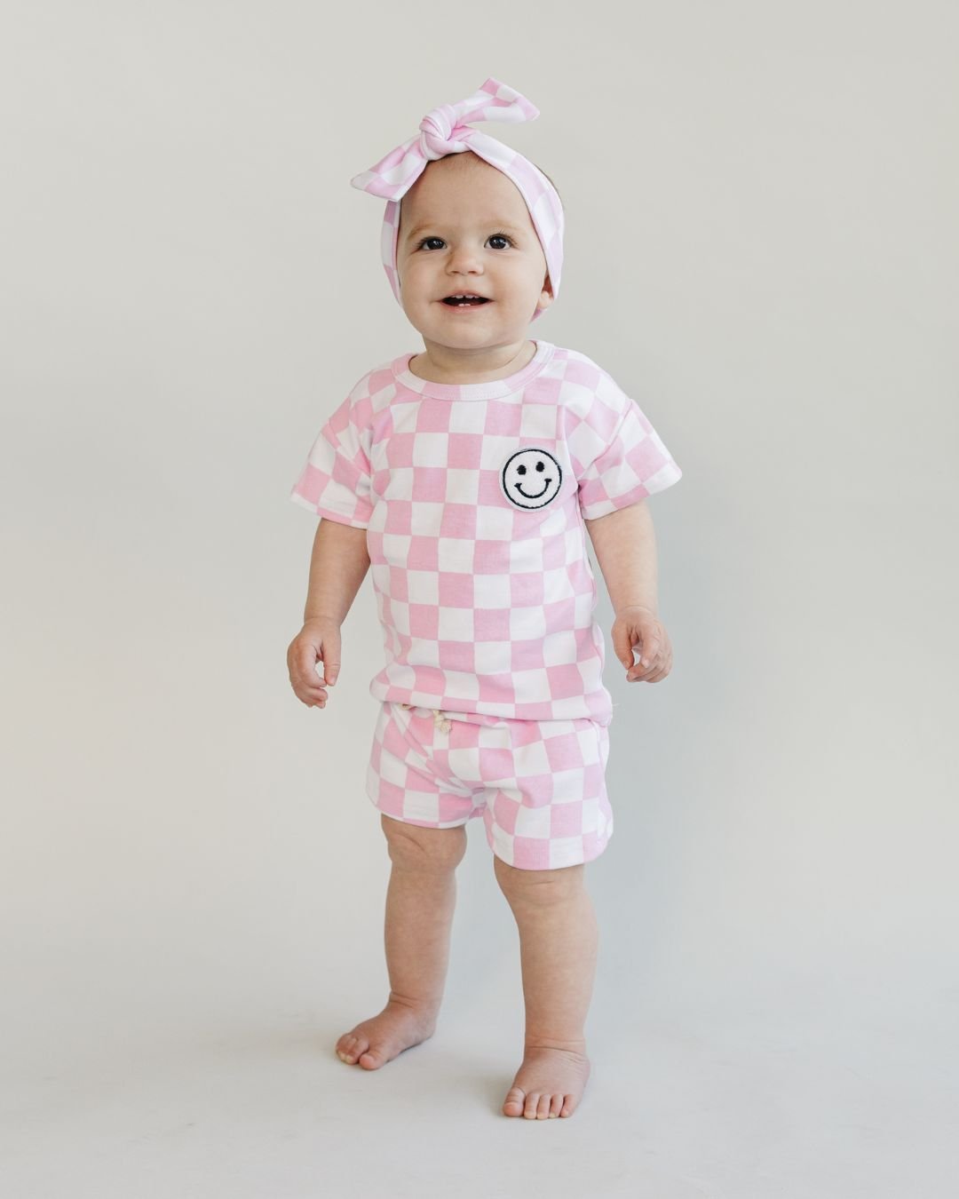 Jamie - checkered smiley shorts set