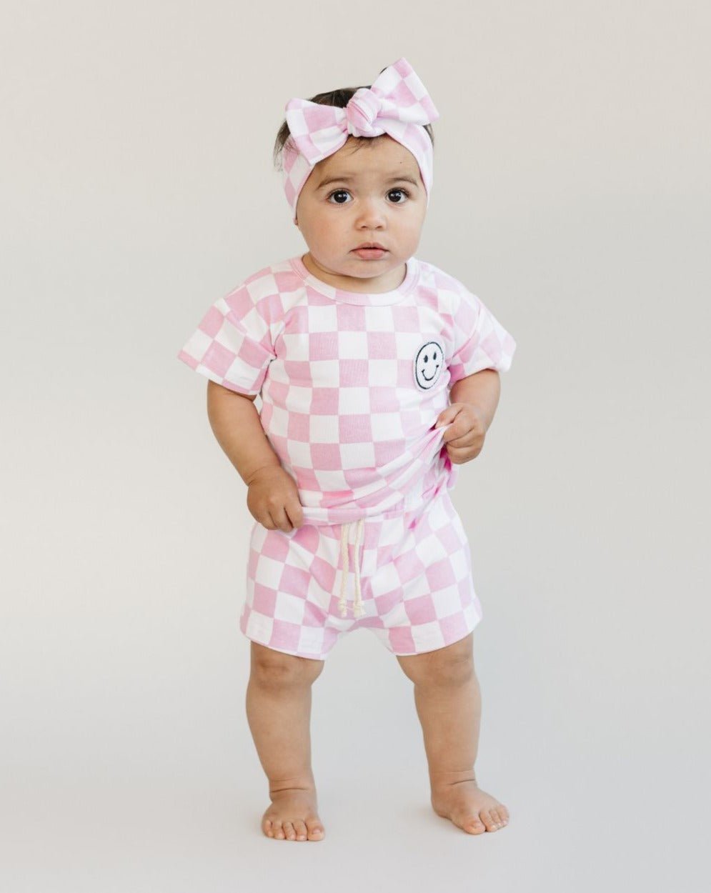 Jamie - checkered smiley shorts set