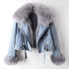 Olivia - Denim Jacket with Faux Fur Collar