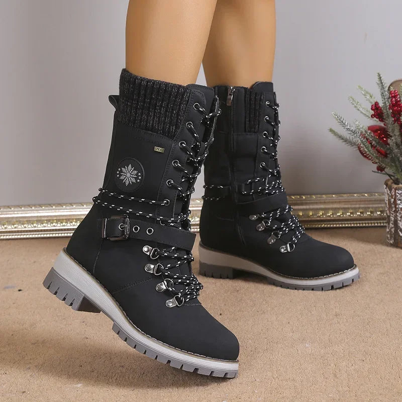 Emma - High Lace-Up Snow Boots with Platform Heels