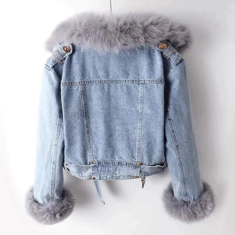 Olivia - Denim Jacket with Faux Fur Collar