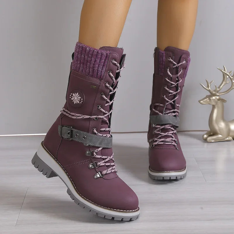 Emma - High Lace-Up Snow Boots with Platform Heels