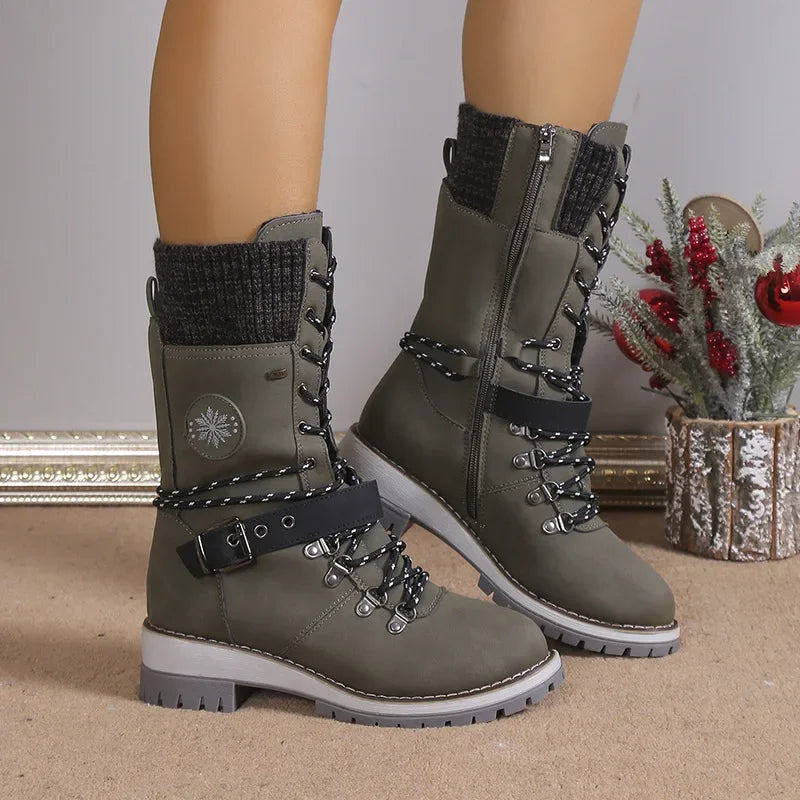 Emma - High Lace-Up Snow Boots with Platform Heels